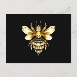 Faux Gold Foil Logo Bee Polygonal on Black Postcard
