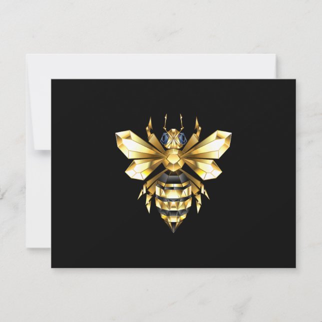 Faux Gold Foil Logo Bee Polygonal on Black RSVP Card (Front)