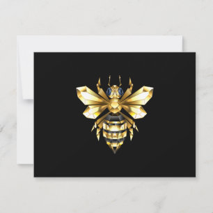 Faux Gold Foil Logo Bee Polygonal on Black RSVP Card