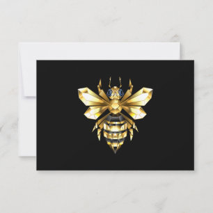 Faux Gold Foil Logo Bee Polygonal on Black RSVP Card