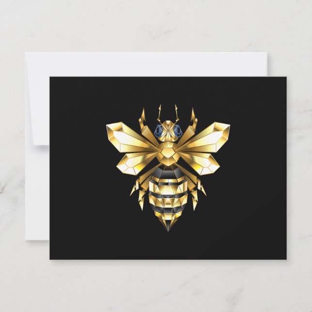 Faux Gold Foil Logo Bee Polygonal on Black Save The Date (Front)