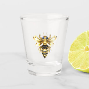 Faux Gold Foil Logo Bee Polygonal on Black Shot Glass