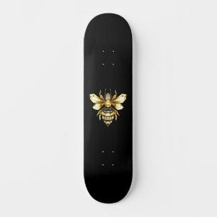Faux Gold Foil Logo Bee Polygonal on Black Skateboard