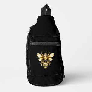 Faux Gold Foil Logo Bee Polygonal on Black Sling Bag