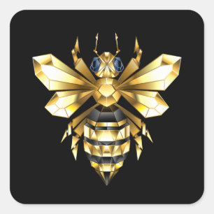 Faux Gold Foil Logo Bee Polygonal on Black Square Sticker