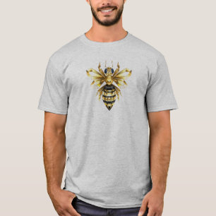Faux Gold Foil Logo Bee Polygonal on Black T-Shirt