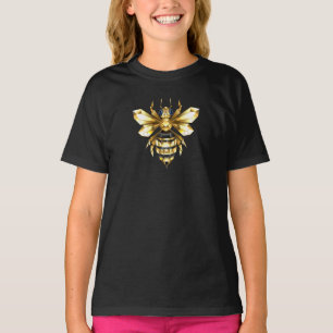 Faux Gold Foil Logo Bee Polygonal on Black T-Shirt