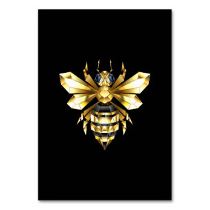 Faux Gold Foil Logo Bee Polygonal on Black Table Number