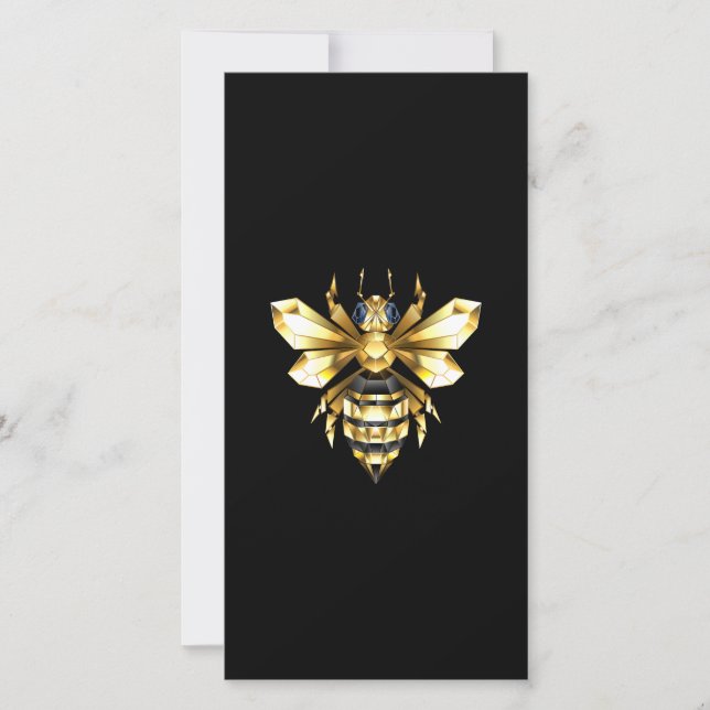 Faux Gold Foil Logo Bee Polygonal on Black Thank You Card (Front)