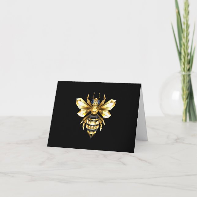 Faux Gold Foil Logo Bee Polygonal on Black Thank You Card (Front)