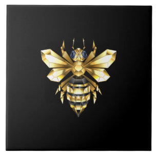 Faux Gold Foil Logo Bee Polygonal on Black Tile