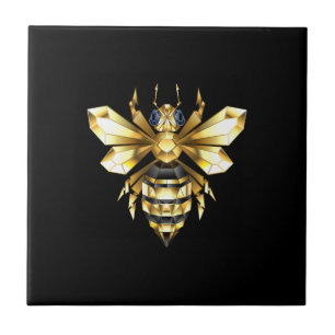 Faux Gold Foil Logo Bee Polygonal on Black Tile