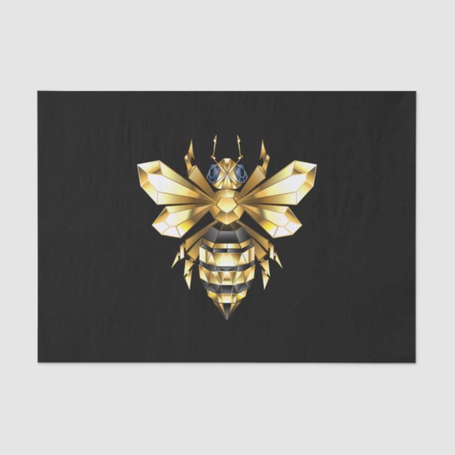 Faux Gold Foil Logo Bee Polygonal on Black Tissue Paper (Front)