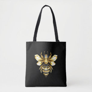 Faux Gold Foil Logo Bee Polygonal on Black Tote Bag