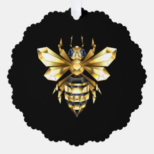 Faux Gold Foil Logo Bee Polygonal on Black Tree Decoration Card