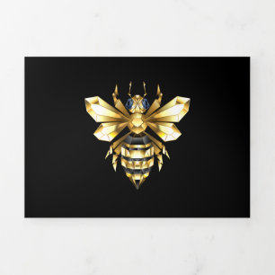 Faux Gold Foil Logo Bee Polygonal on Black Tri-Fold Announcement