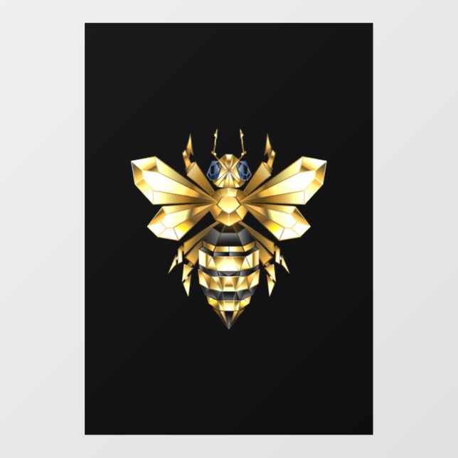 Faux Gold Foil Logo Bee Polygonal on Black Window Cling (Sheet)