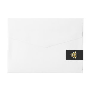 Faux Gold Foil Logo Bee Polygonal on Black Wraparound Address Label