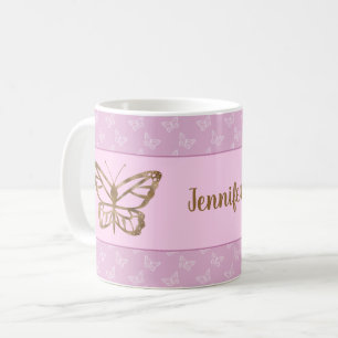 Faux Gold Foil Look Butterfly On Lavender Purple Coffee Mug