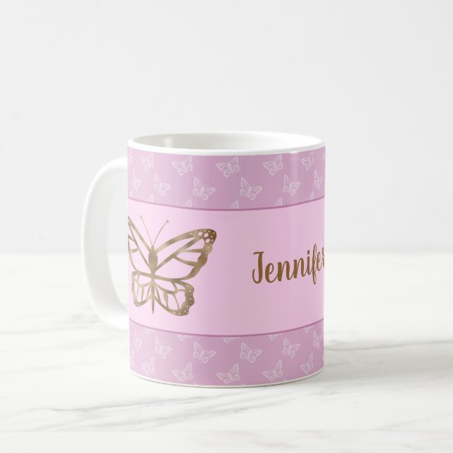 Faux Gold Foil Look Butterfly On Lavender Purple Coffee Mug (Front Left)