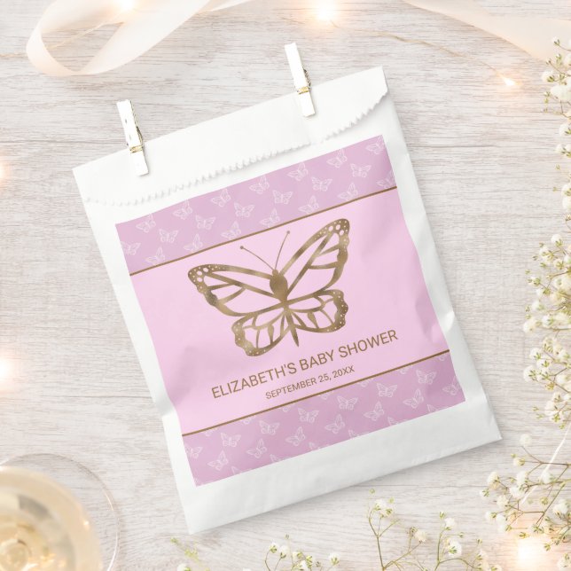 Faux Gold Foil Look Butterfly - Purple Baby Shower Favour Bags (Clipped)