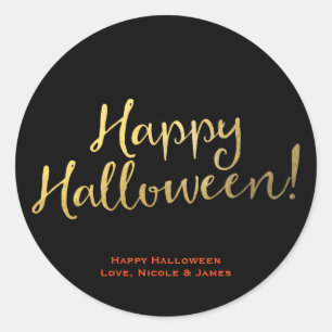 Faux Gold Foil Look HAPPY HALLOWEEN Party Favour Classic Round Sticker