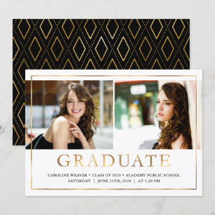 Faux Gold Foil Look Photo Graduation Open House Announcement