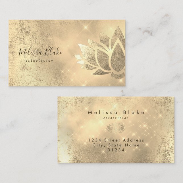faux gold foil lotus design business card (Front/Back)