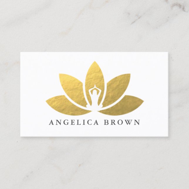 Faux Gold Foil Lotus Flower Business Card (Front)