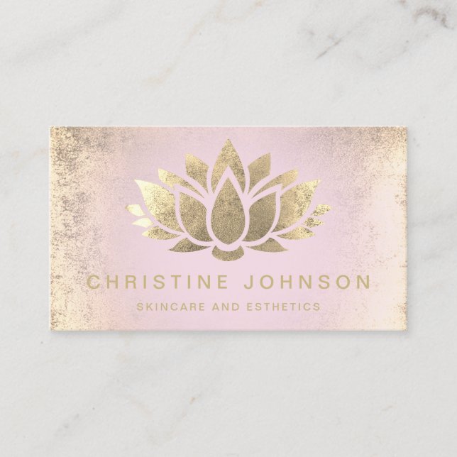 faux gold foil lotus flower on pink gradient business card (Front)