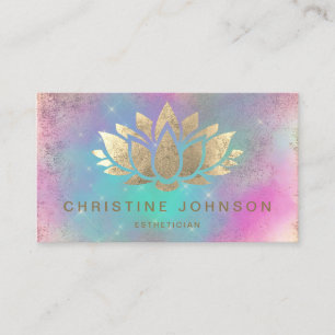 faux gold foil lotus flower on purple cloud business card
