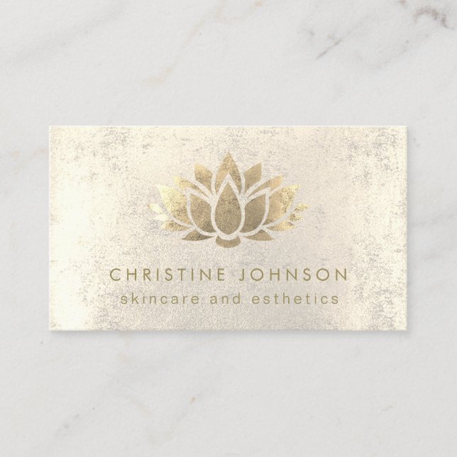 faux gold foil lotus flower skincare and aesthetic business card (Front)