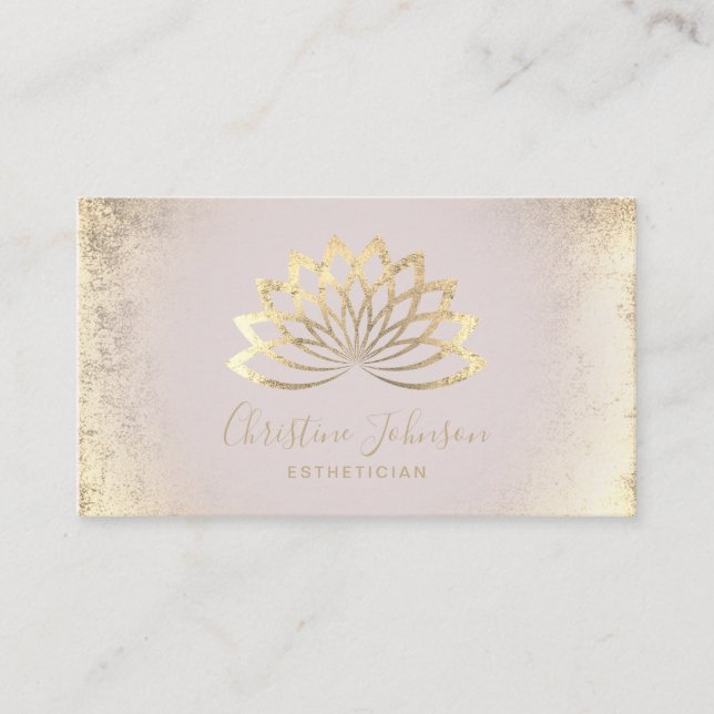 faux gold foil lotus logo aesthetician business card (Front)