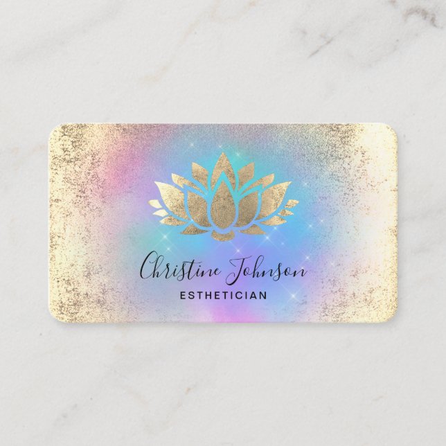 faux gold foil lotus logo on pastel colours business card (Front)