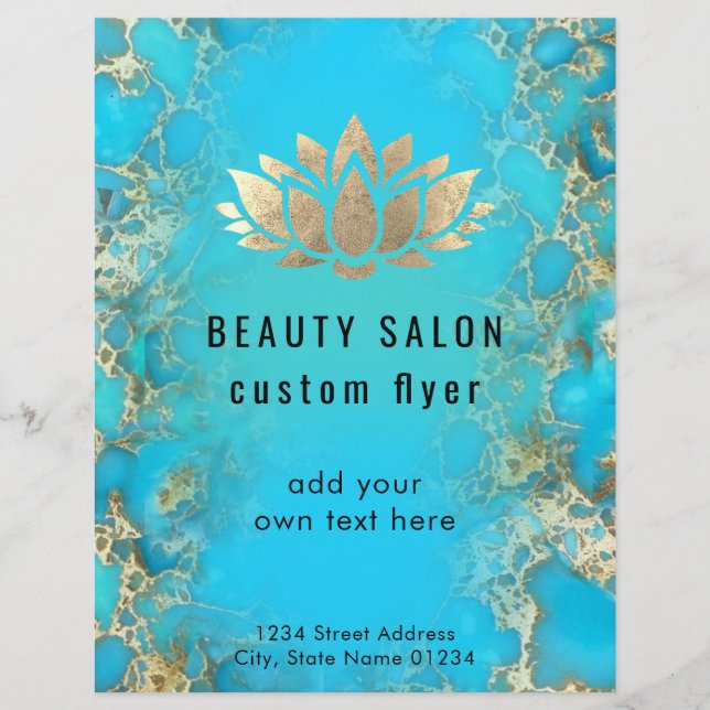 FAUX gold foil lotus logo on turquoise stone Flyer (Front)