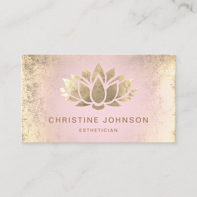 faux gold foil lotus on pink gradient business card (Front)