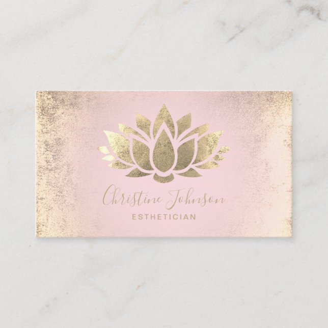 faux gold foil lotus on pink gradient business card (Front)