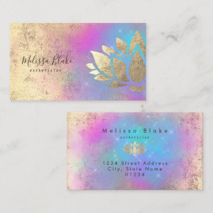 faux gold foil lotus on purple blue cloud business card
