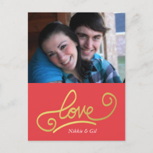 faux gold foil love postcard