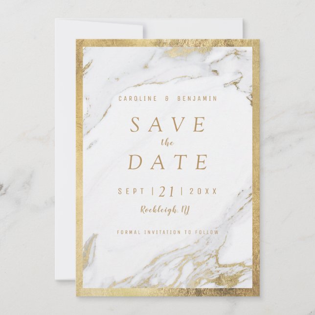 Faux gold foil marble luxury modern save the date (Front)