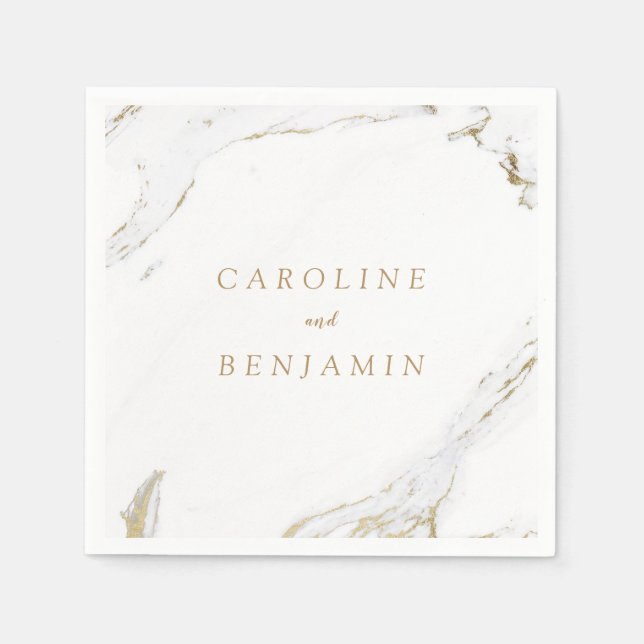 Faux gold foil marble luxury modern wedding napkin (Front)