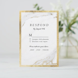 Faux gold foil marble luxury modern wedding RSVP Card