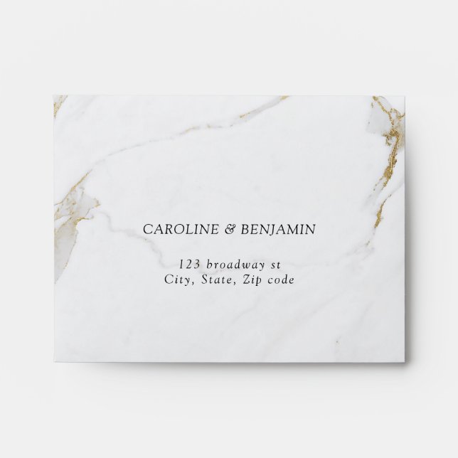 Faux gold foil marble luxury modern wedding RSVP Envelopes (Front)