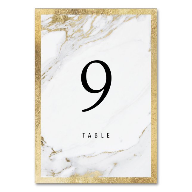 Faux gold foil marble modern wedding table number (Front)
