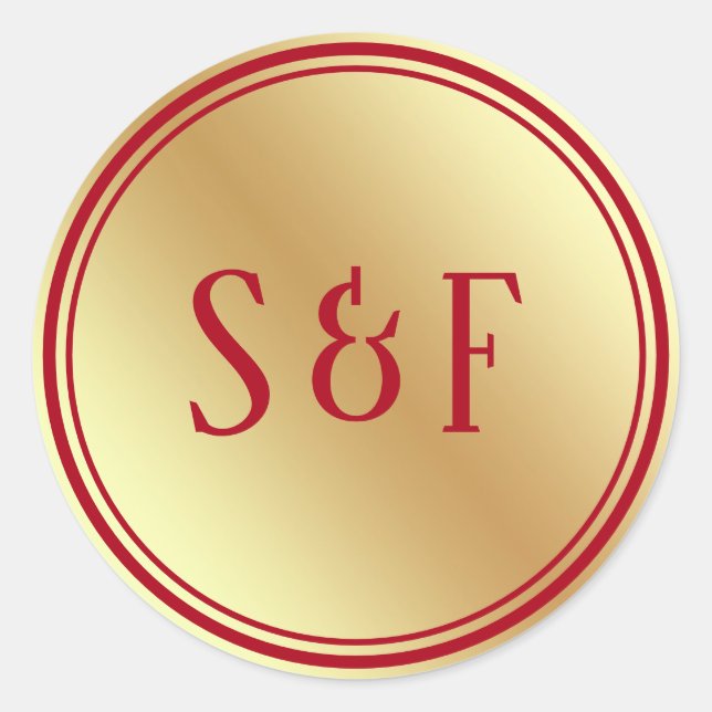 Faux Gold Foil Maroon Red Monogram Envelope Seal (Front)