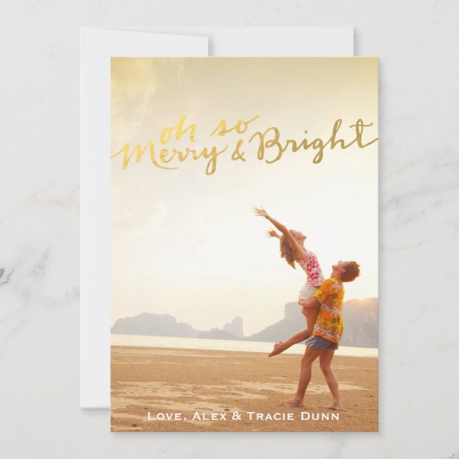 Faux Gold Foil Merry & Bright Christmas Card (Front)