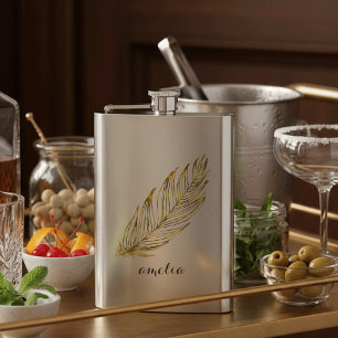 Faux Gold Foil Metallic Feather Hip Flask