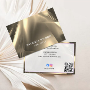 Faux Gold Foil Minimal QR Code & Social Media Business Card