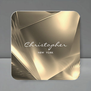 Faux Gold Foil Minimal QR Code & Social Media  Square Business Card