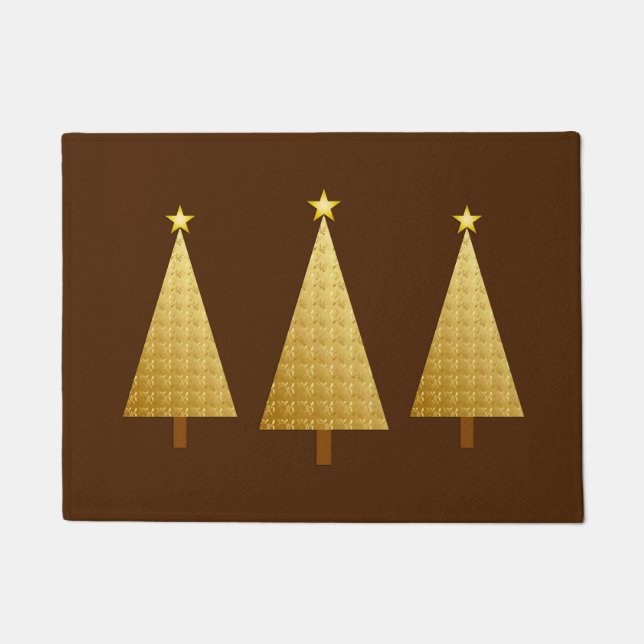 Faux Gold Foil Modern Christmas Tree Doormat (Front)